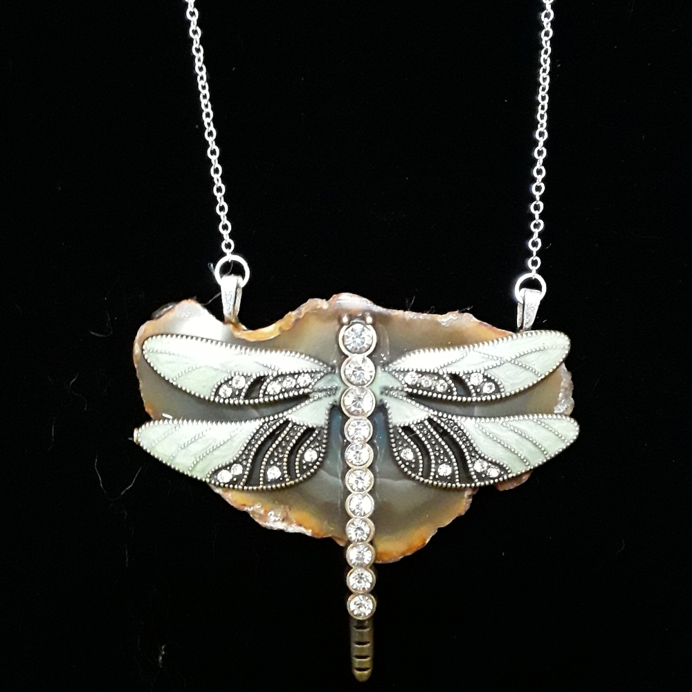 Handmade Agate Dragonfly Necklace